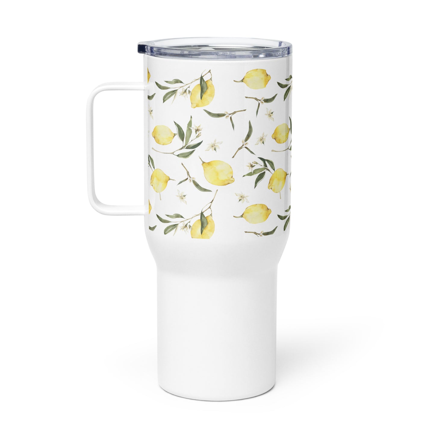 Travel mug /Watercolor fresh lemons design mug with a handle