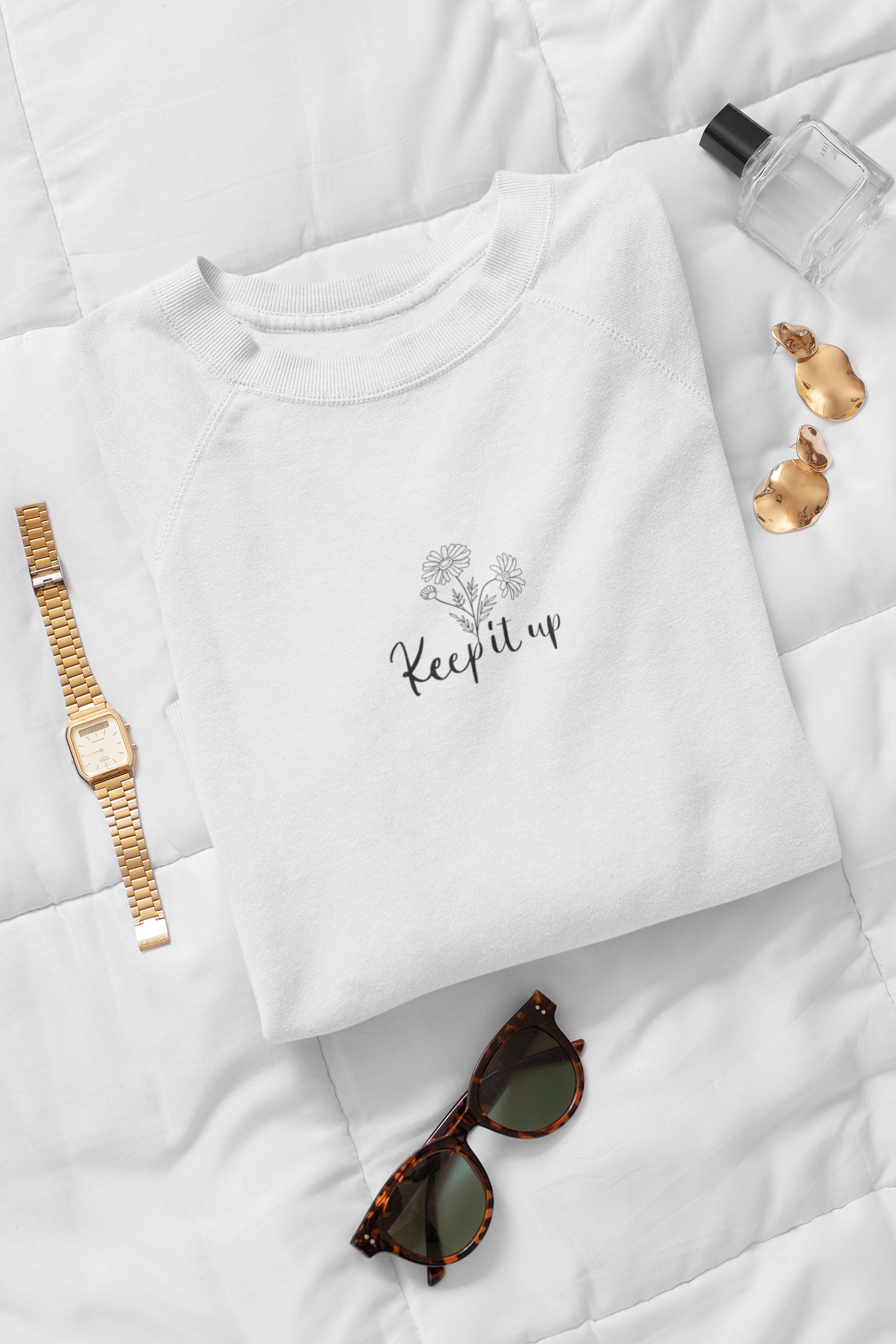 " Keep it up " Botanical Handwriting Affirmation Embroidered T-Shirt