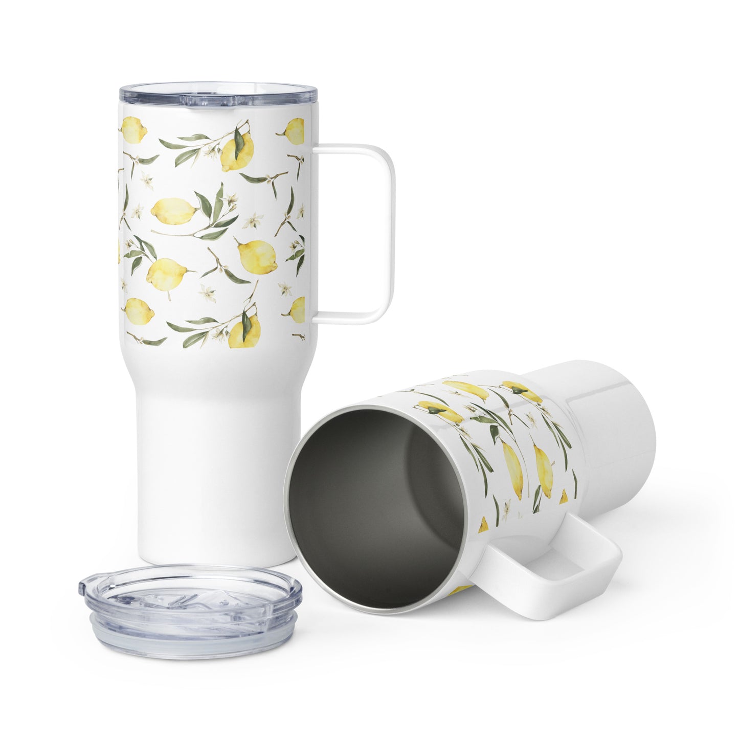 Travel mug /Watercolor fresh lemons design  mug with a handle